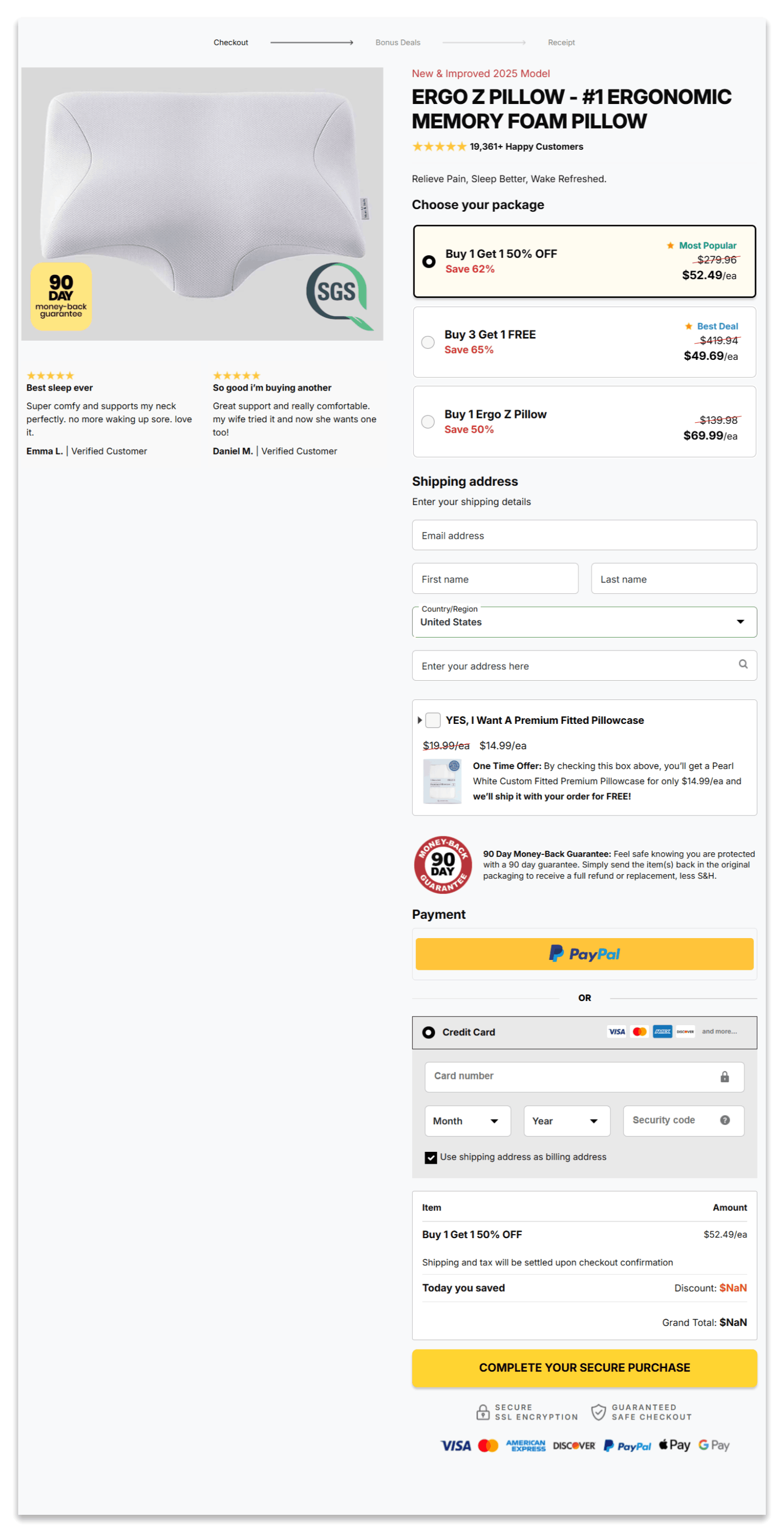 Ergo Z Pillow secure checkout page